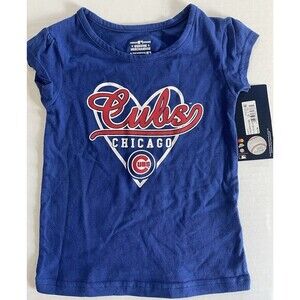 MLB Chicago Cubs Logo Heart Girls 2T Short Sleeve T-Shirt Blue